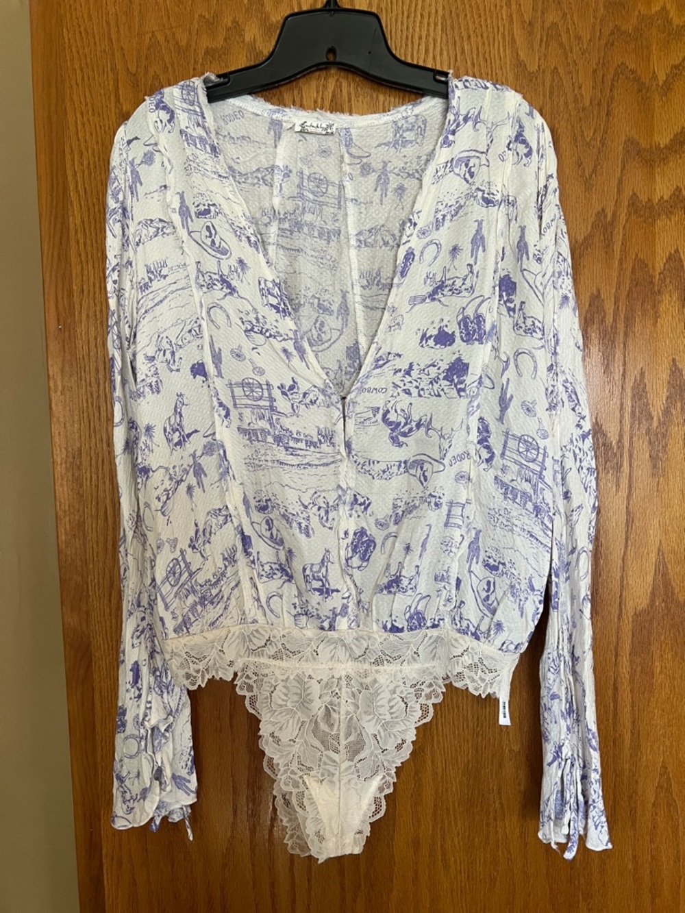 Free People White Bodysuit with Lavender Floral Print